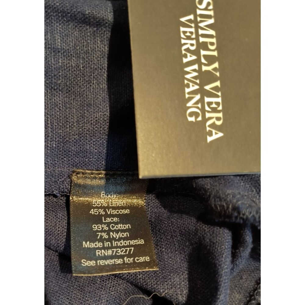 Simply Vera Vera Wang XXL Womens Navy Sleeveless Crochet Trim Blouse Linen Blend - Picture 6 of 6